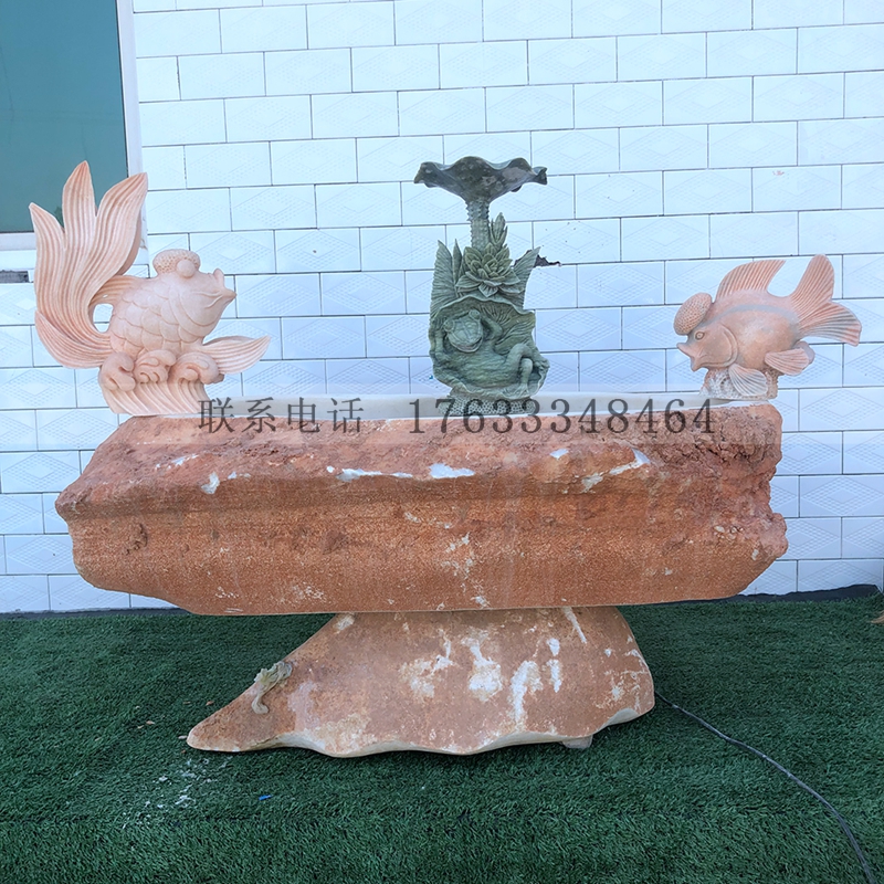 天然石材雕刻流水景观装饰雕刻吐水小鱼青蛙摆件