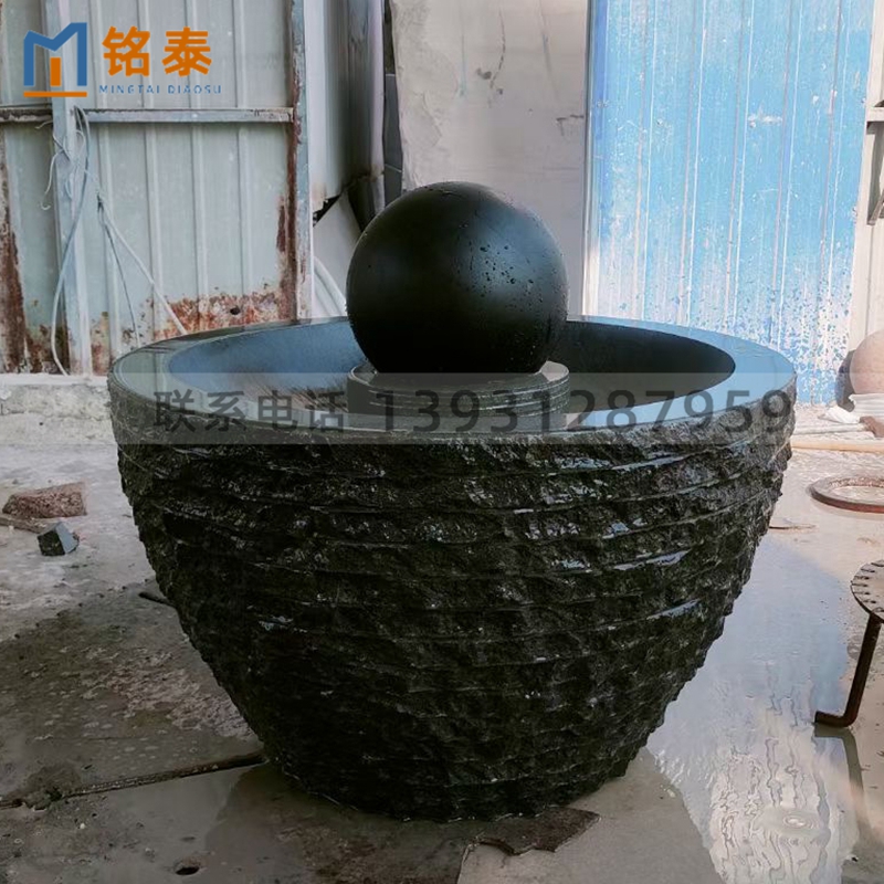 大理石中国黑流水喷泉风水球石雕转球景观天然石头雕刻厂