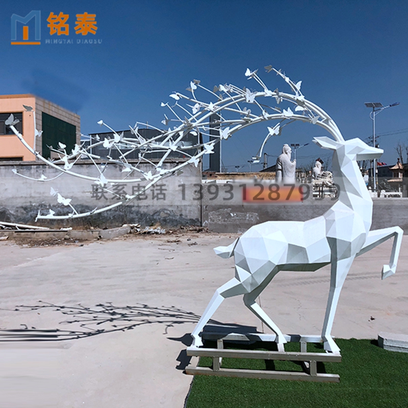 不锈钢梅花鹿雕塑草地公园装饰摆件环保漆小鹿厂家直销